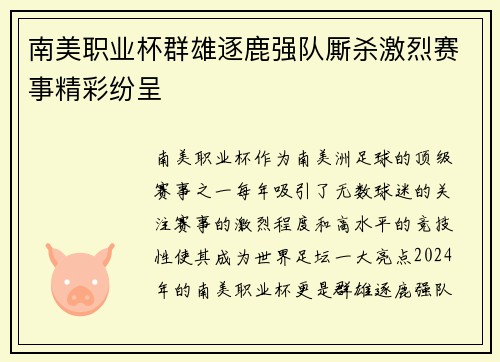 南美职业杯群雄逐鹿强队厮杀激烈赛事精彩纷呈