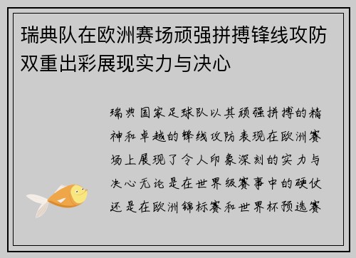 瑞典队在欧洲赛场顽强拼搏锋线攻防双重出彩展现实力与决心